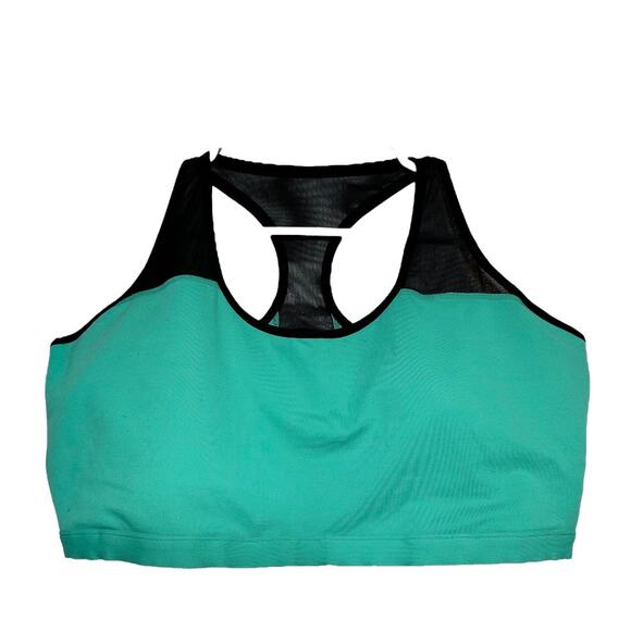Fabletics Sports Bra Wireless Racerback Black Mesh Scoop Neck Green Black XLarge - Picture 1 of 4